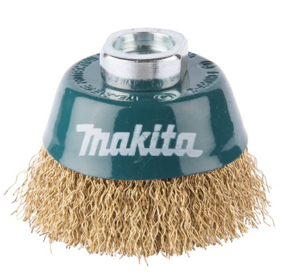 Spazzola a tazza con fili in acciaio ottonato e ondulato per smerigliatrice - MAKITA D-39746